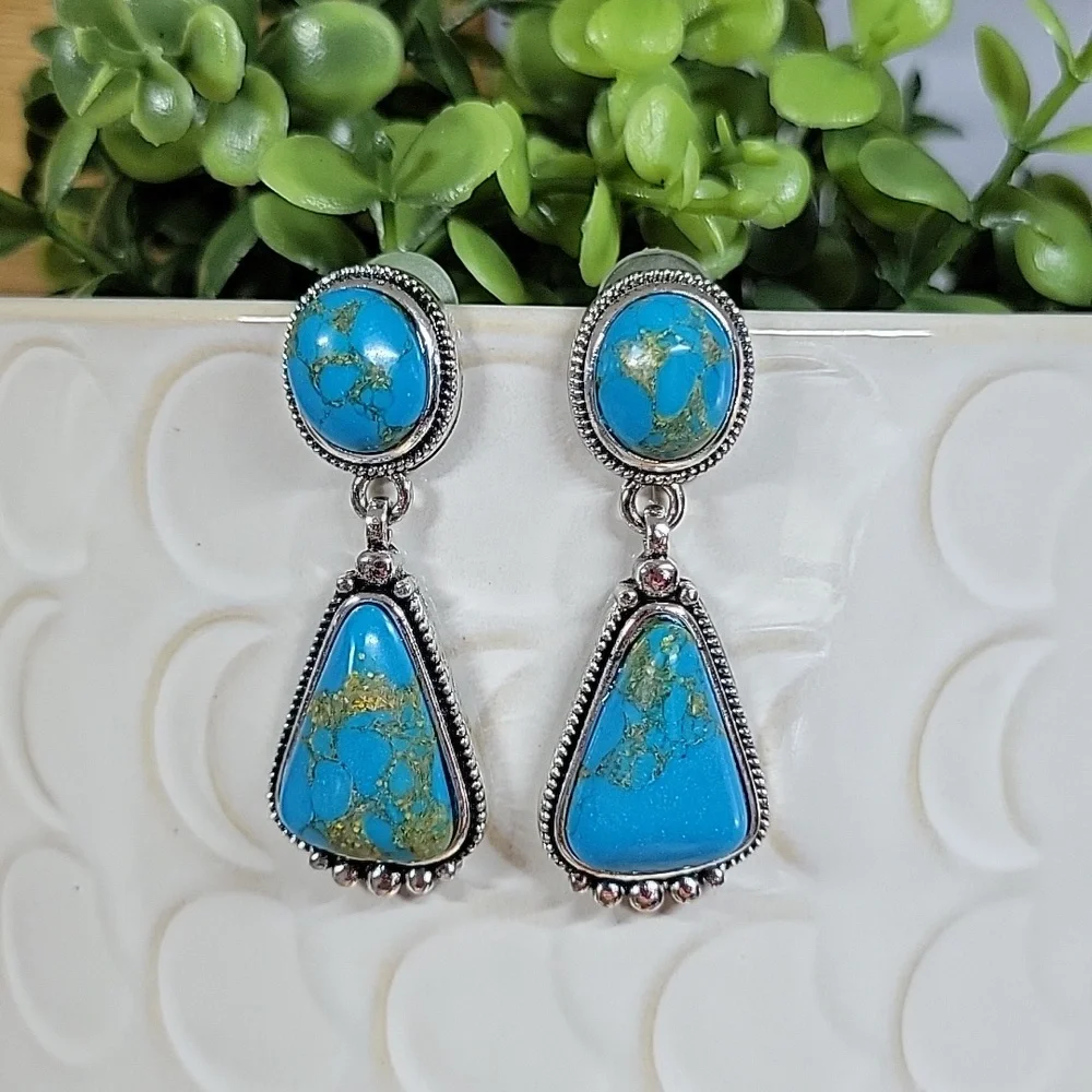 Copper Turquoise Style Drop Earrings - Picture 1 of 5